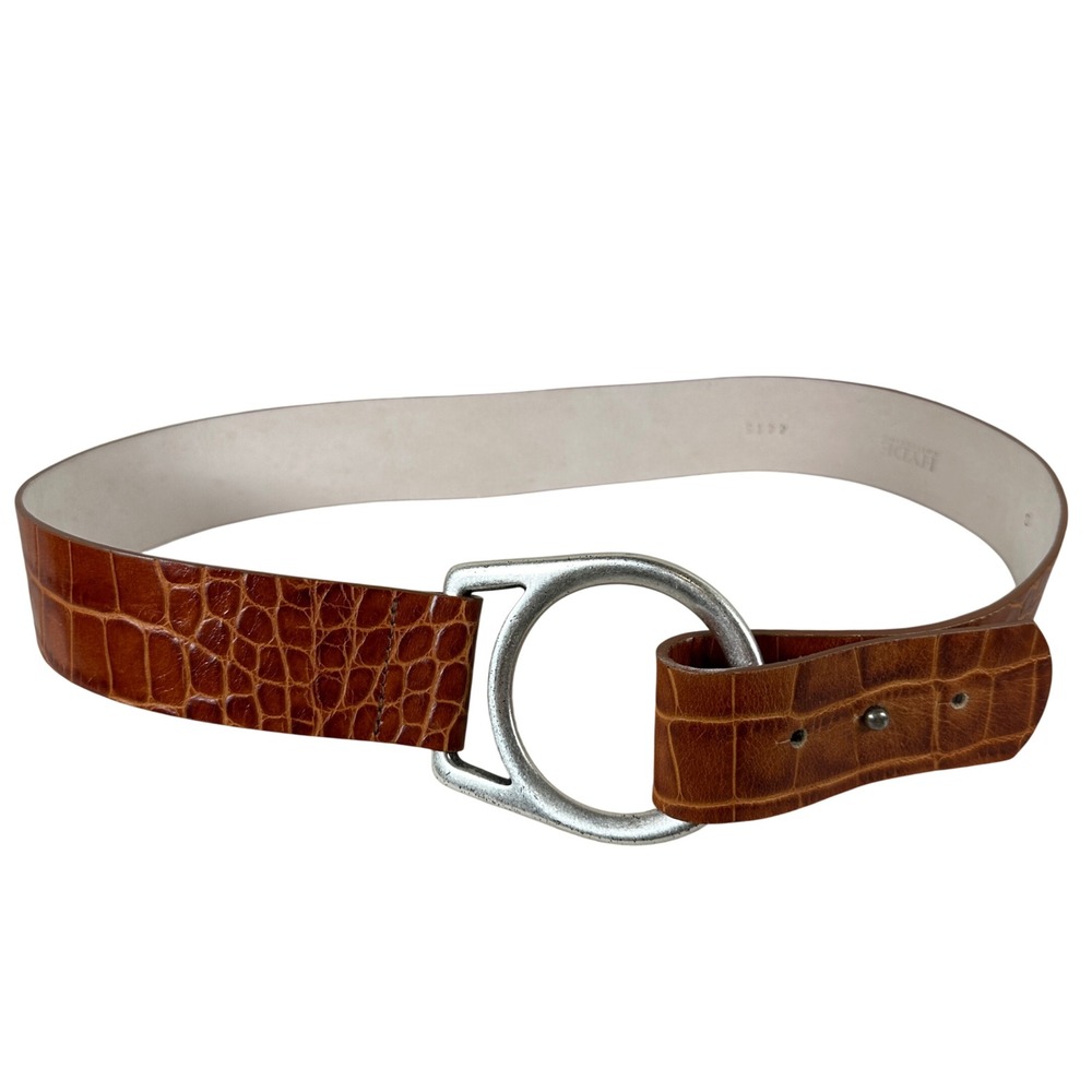 HYDE Collection Brown Faux Croc Leather statement Belt Small luxury Academia
